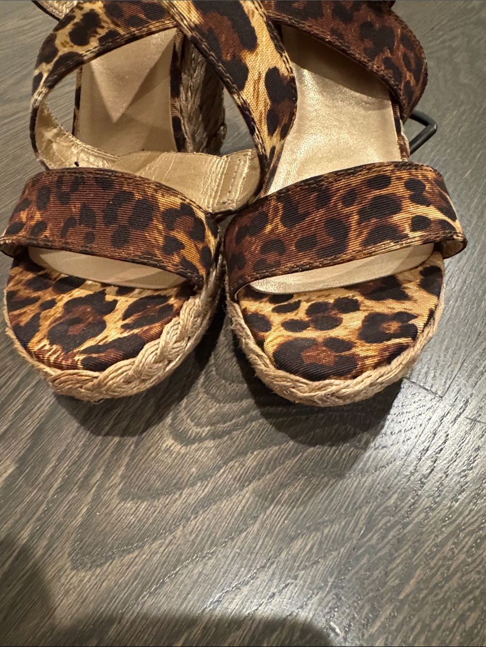 Stuart Weitzman Leopard-Pattern Brown Tan Wedge Sandal - Picture 9 of 9